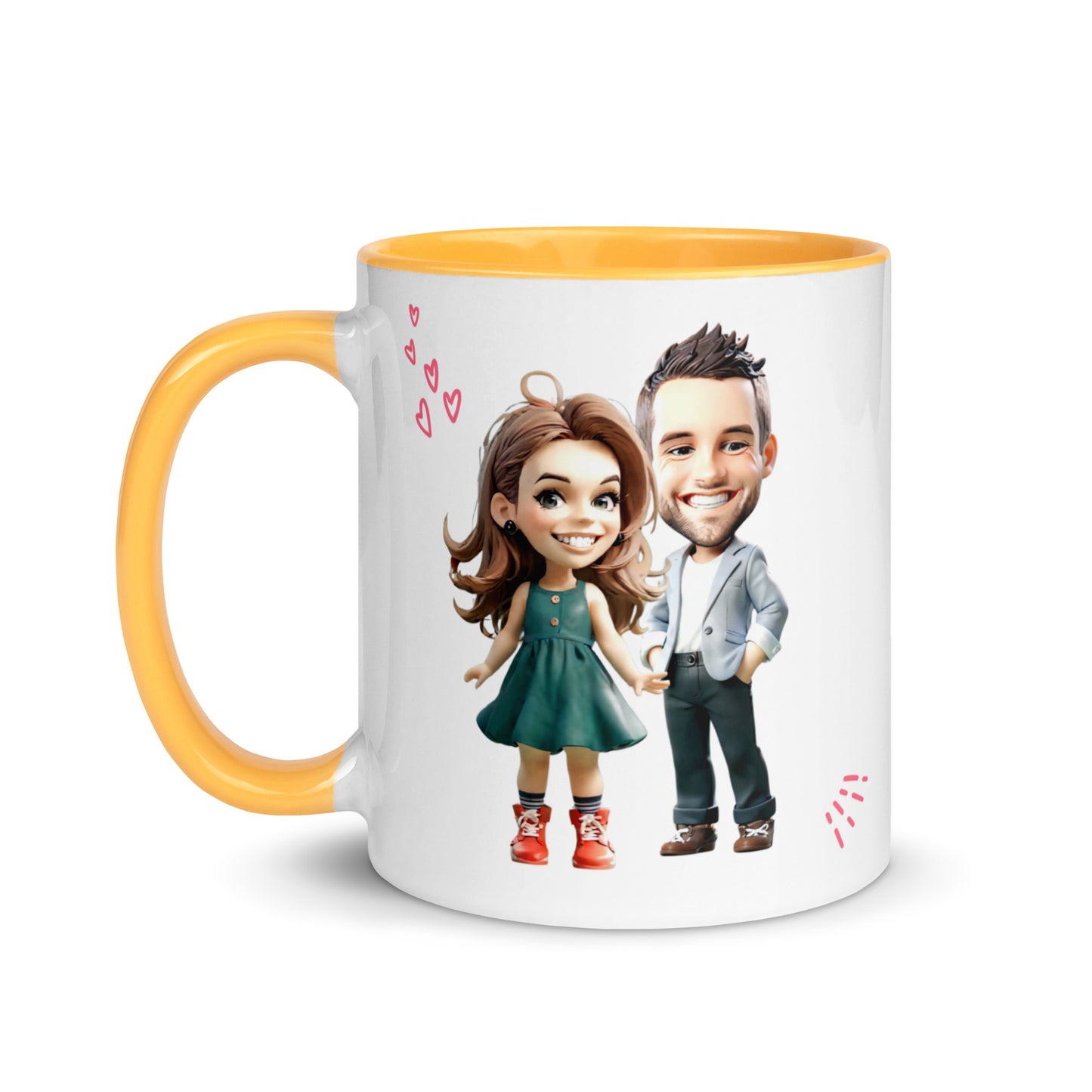 Custom Cartoon Portrait Mug with Color Inside - Couple