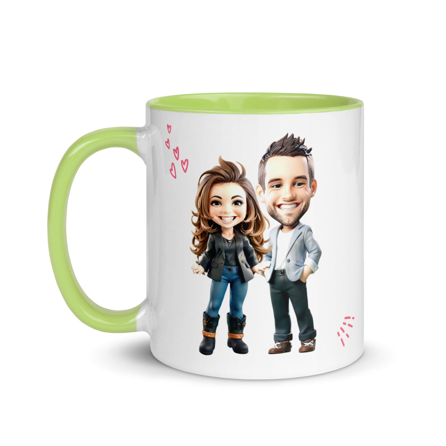 Custom Cartoon Portrait Mug with Color Inside - Couple