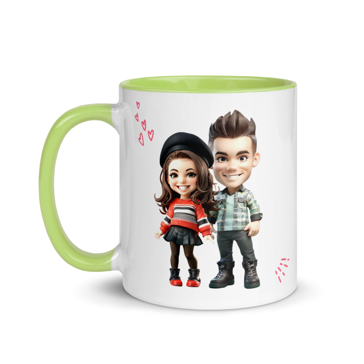 Custom Cartoon Portrait Mug with Color Inside - Couple