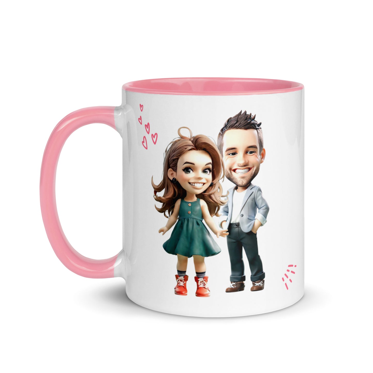 Custom Cartoon Portrait Mug with Color Inside - Couple