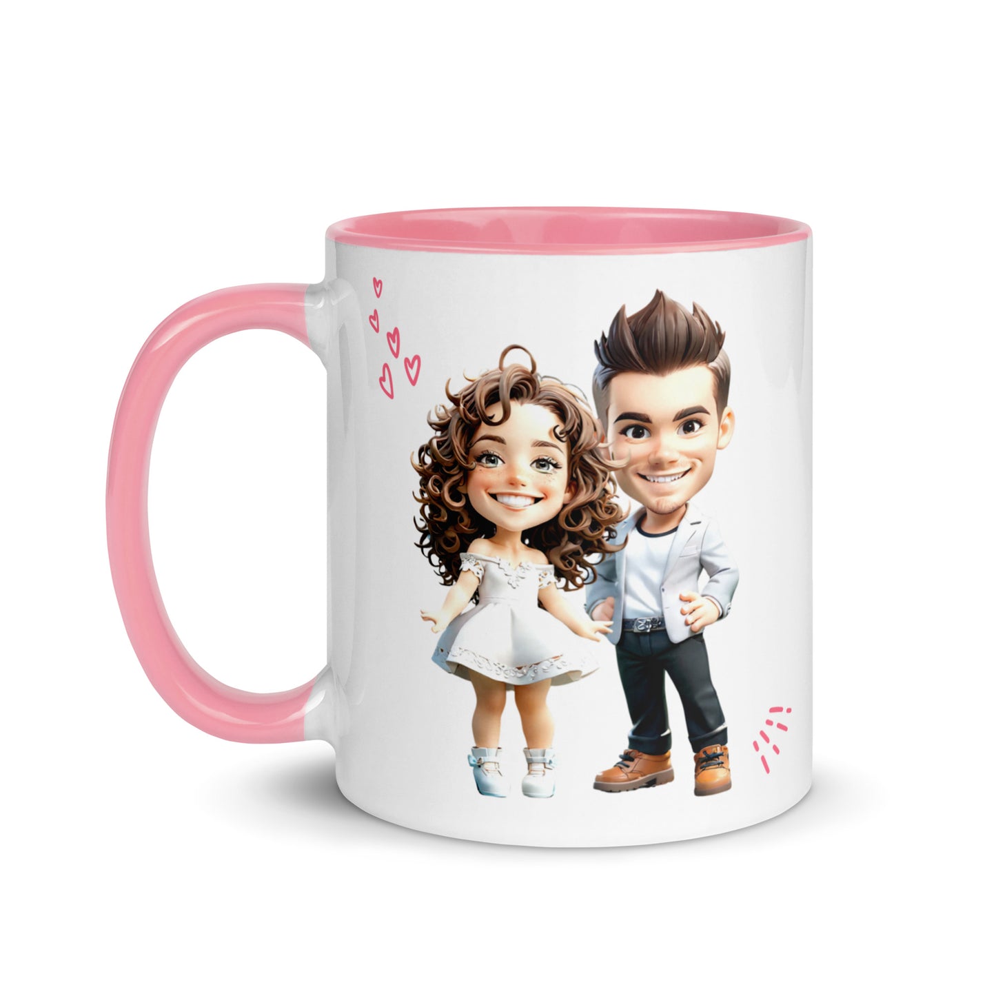 Custom Cartoon Portrait Mug with Color Inside - Couple