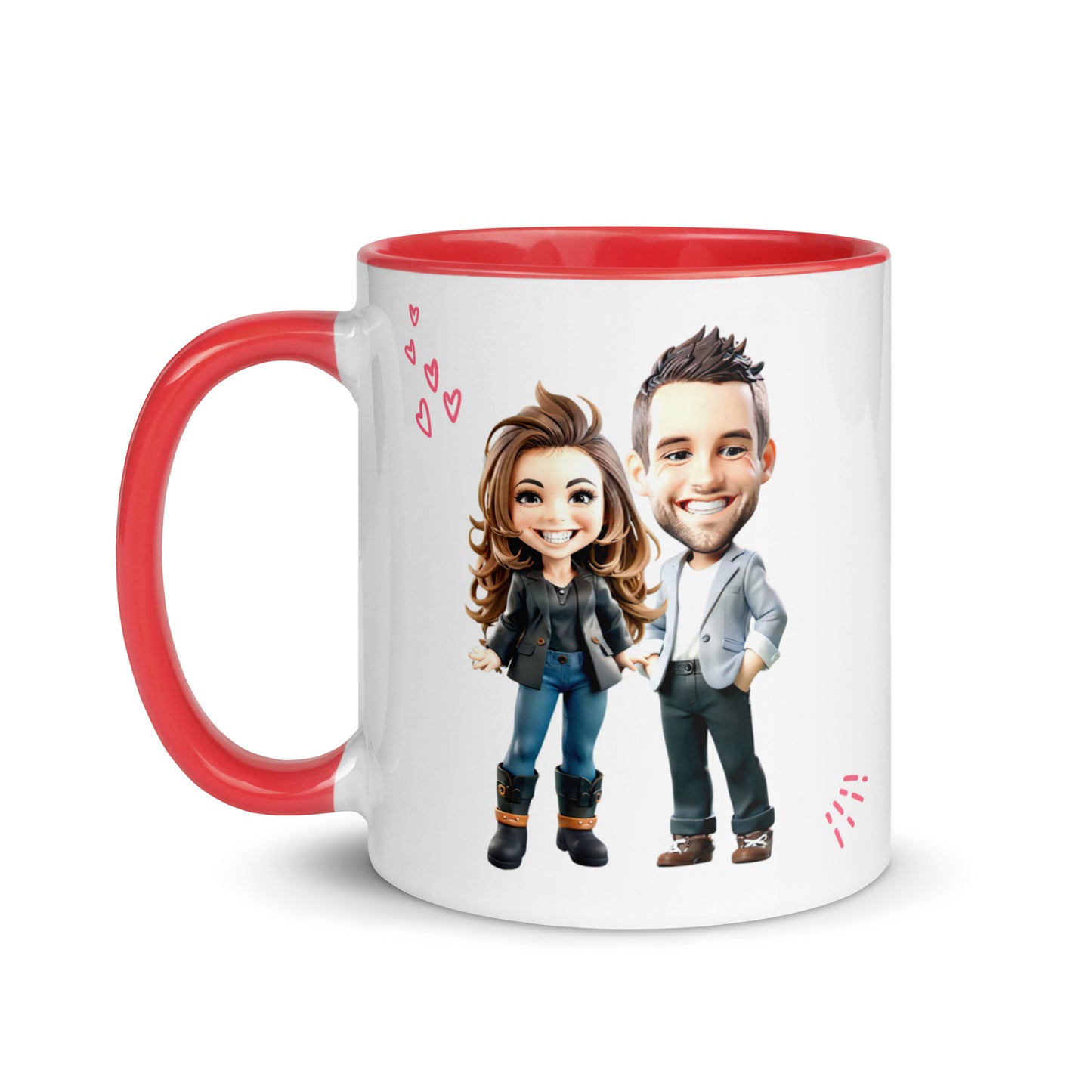 Custom Cartoon Portrait Mug with Color Inside - Couple