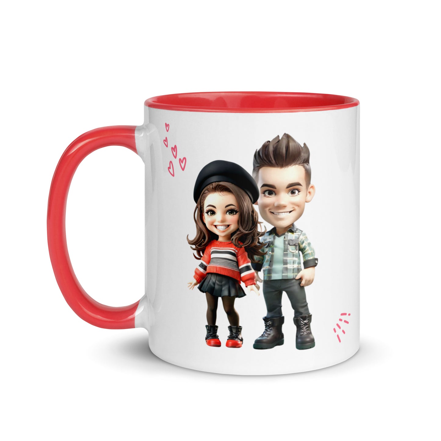 Custom Cartoon Portrait Mug with Color Inside - Couple