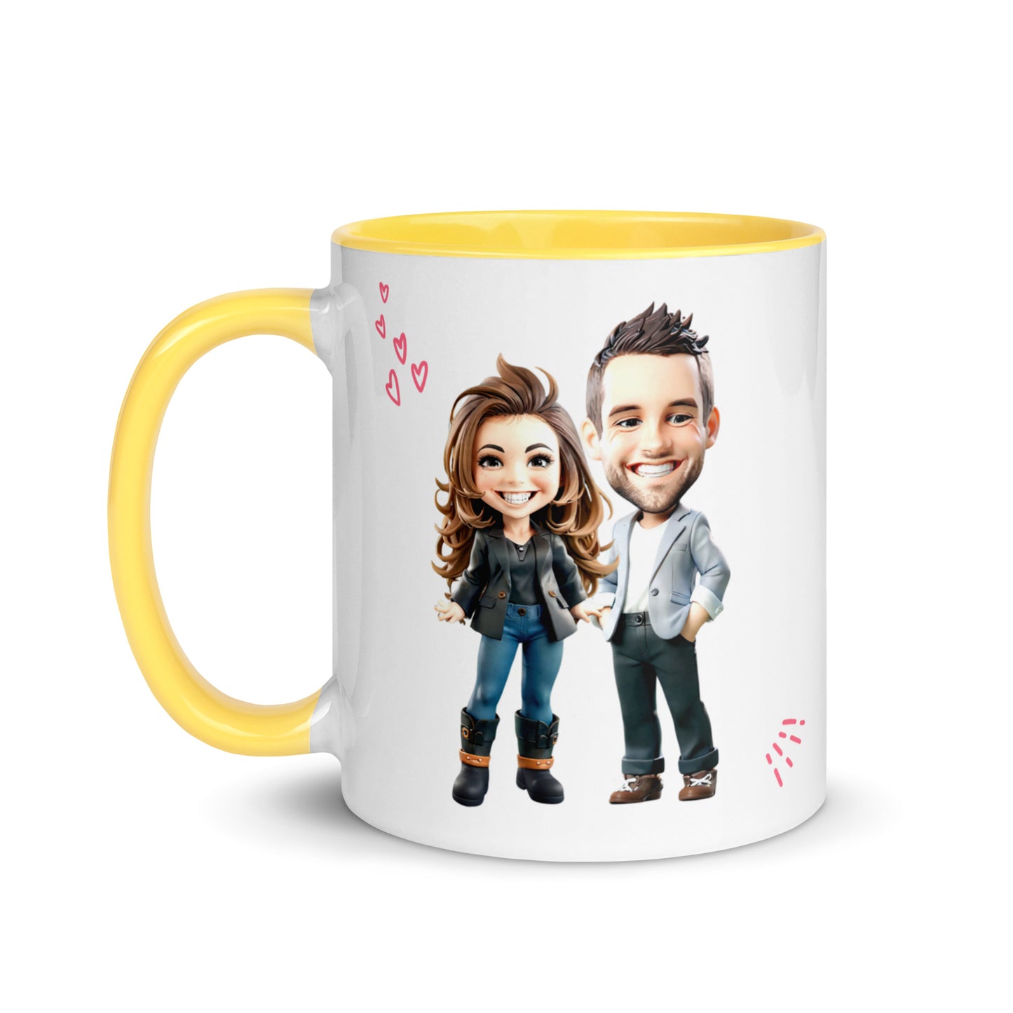 Custom Cartoon Portrait Mug with Color Inside - Couple