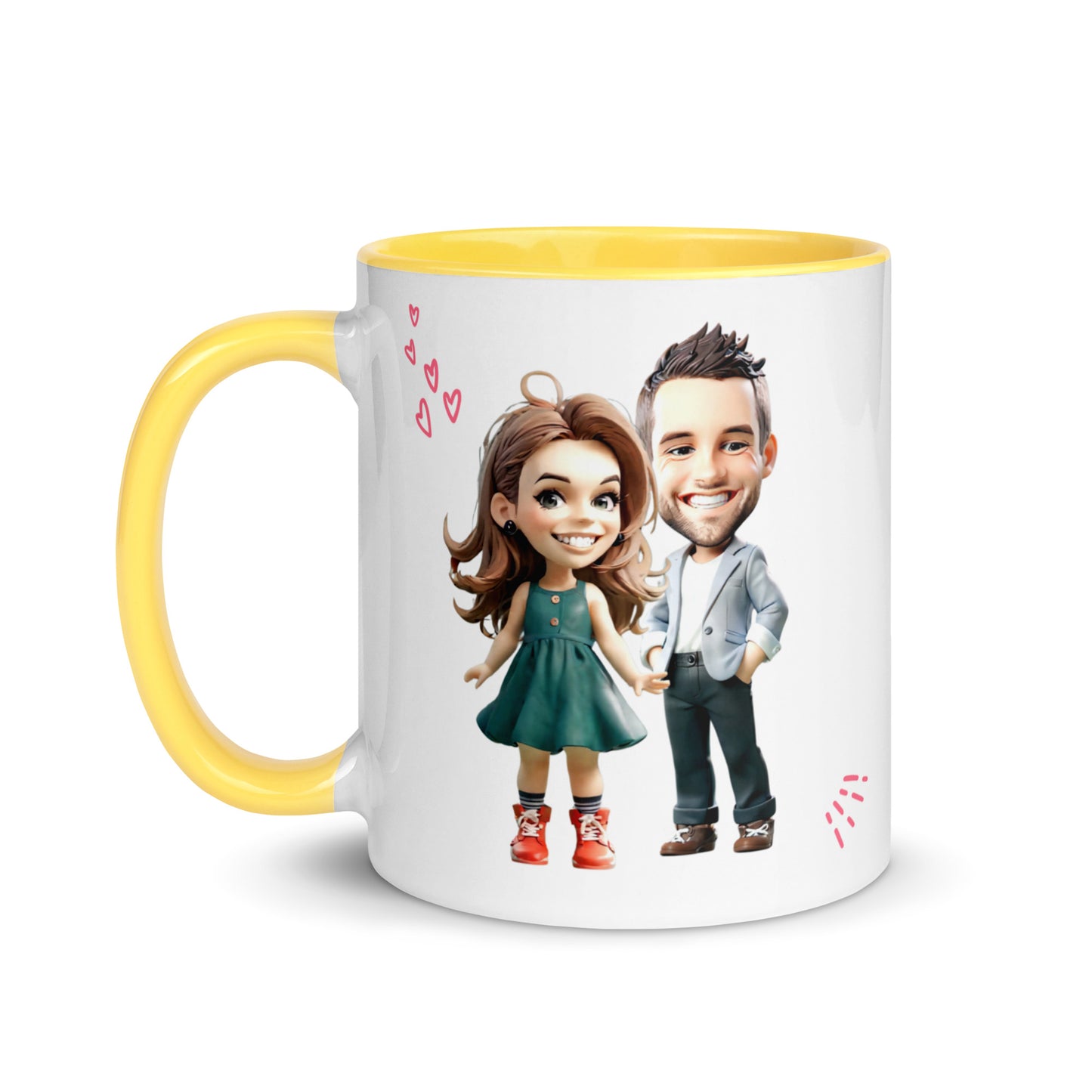 Custom Cartoon Portrait Mug with Color Inside - Couple