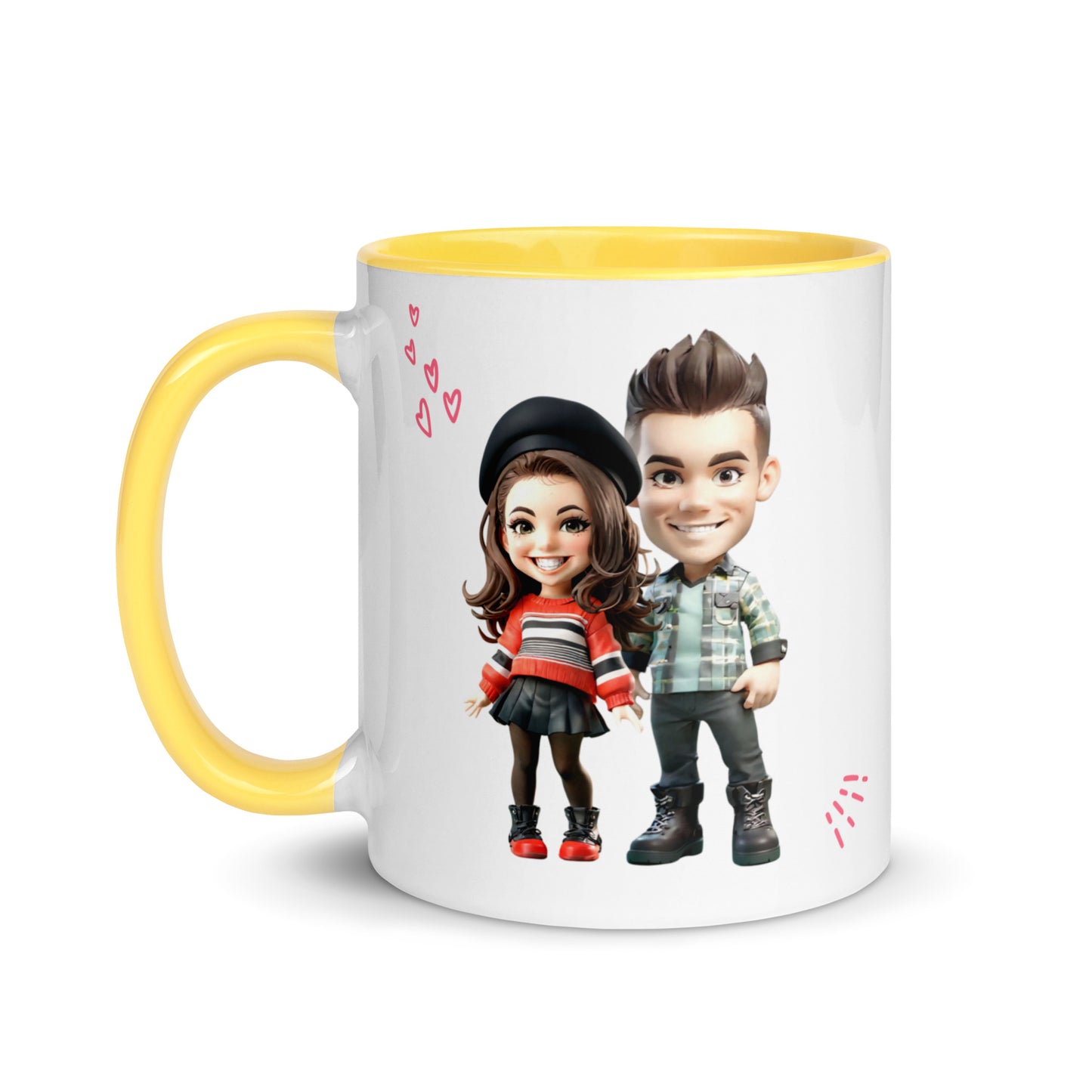 Custom Cartoon Portrait Mug with Color Inside - Couple