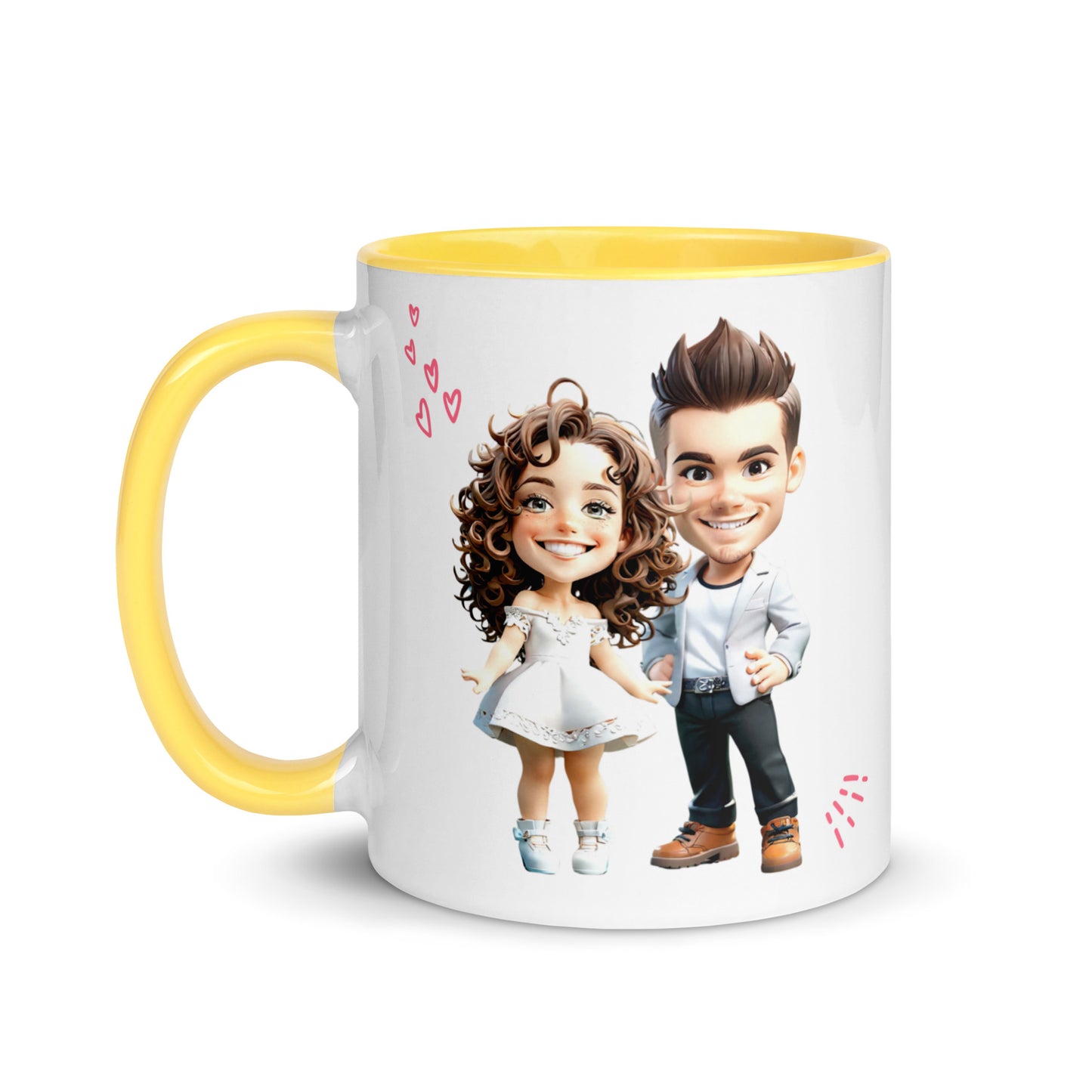 Custom Cartoon Portrait Mug with Color Inside - Couple