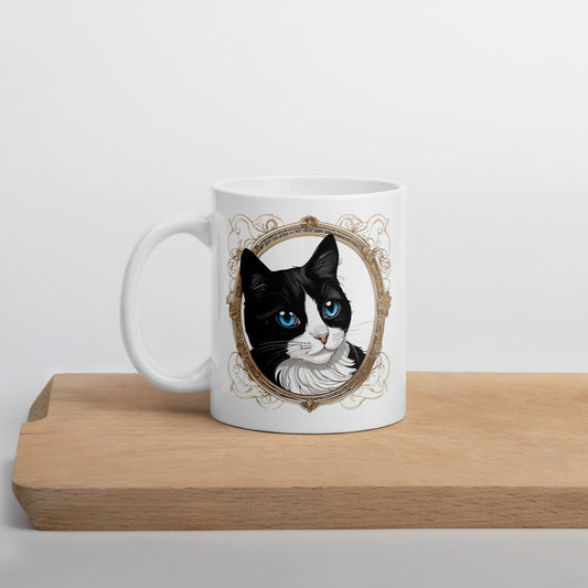 Tuxedo Cat Elegance - White glossy mug