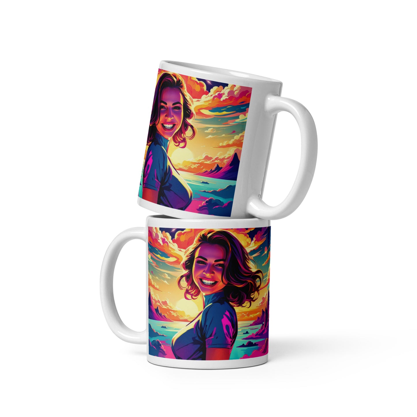 Custom Comic Portrait White Glossy Mug