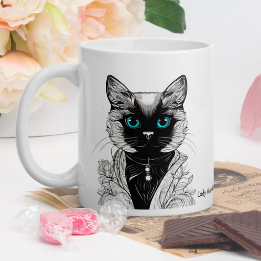 The Meowtastic Royal Cat Couple Portrait - White glossy mug