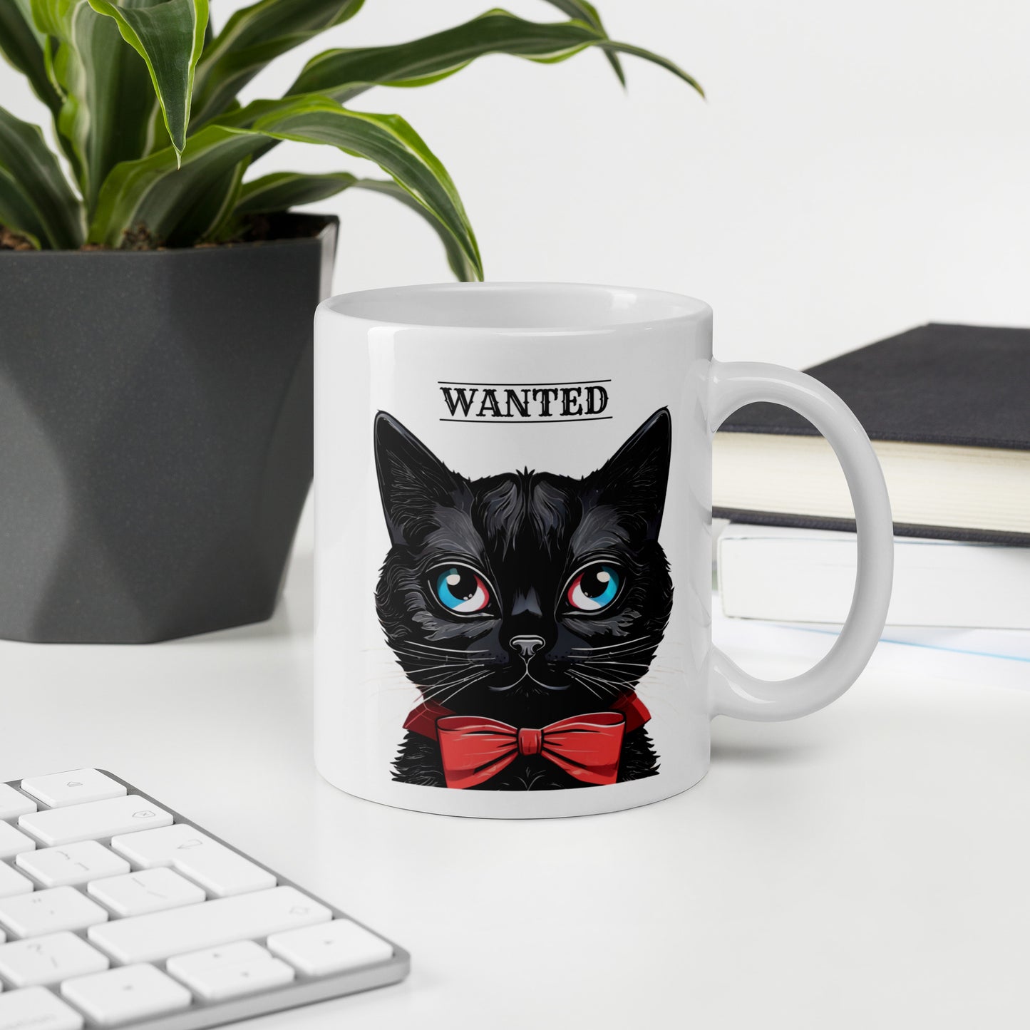 Wanted: Black Cat - White Glossy Mug